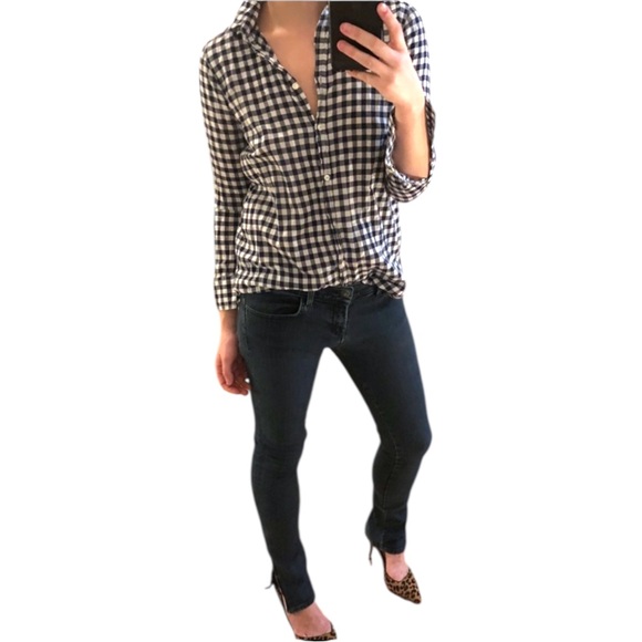 J. Crew navy and white gingham button down shirt - Picture 6 of 16